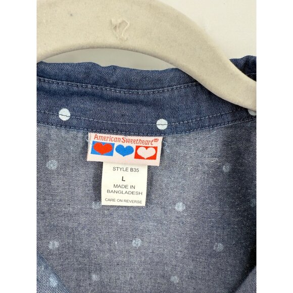 Vintage American Sweatheart Womens Button Up Shirt Polka Dot Size Large Blue - Picture 4 of 6